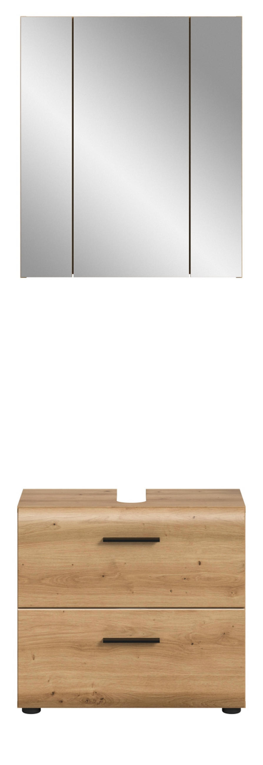 BADMÖBEL SET 2-teilig in Artisan Eiche, Badkombination 60 x 185 cm, Cover - Eichefarben/Schwarz, Glas/Holzwerkstoff (60/185/30cm) - Inn.Furn