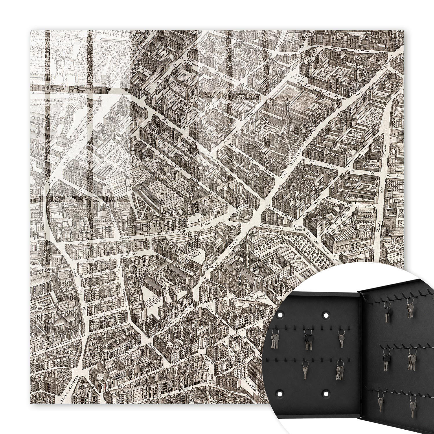 SCHLÜSSELBOX Schwarz 30x30 cm- Türöffnung nach rechts - Stadtplan - Beige, Metall (30/30/5cm) - TULUP