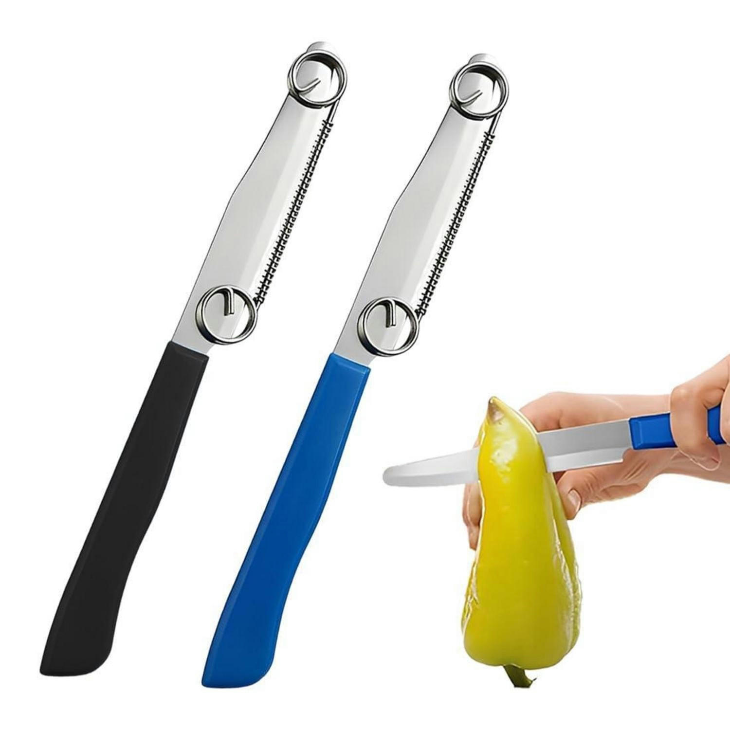 SCHÄLMESSER 2-teiliges Set Edelstahl 3-in-1 - Blau, Metall (22cm)