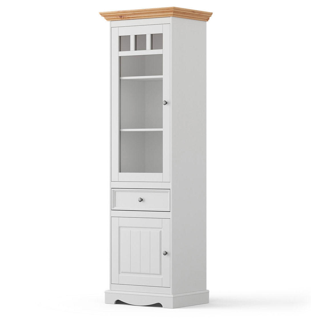VITRINE Belluno Elegante Kiefer Natur gebeizt / - Kiefer weiß (RAL9010) lackiert 59,5 / 44 / 190cm - Weiß/Kieferfarben, Holz/Metall (60/190/44cm) - Feldmann-Wohnen