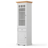 VITRINE Belluno Elegante Kiefer Natur gebeizt / - Kiefer weiß (RAL9010) lackiert 59,5 / 44 / 190cm - Weiß/Kieferfarben, Holz/Metall (60/190/44cm) - Feldmann-Wohnen