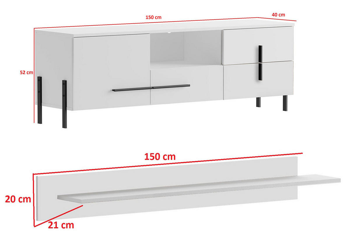 WOHNWAND Vigo 4-teilig - Weiß Hochglanz/Schwarz, Holz/Holzwerkstoff (290/200/40cm) - Feldmann-Wohnen
