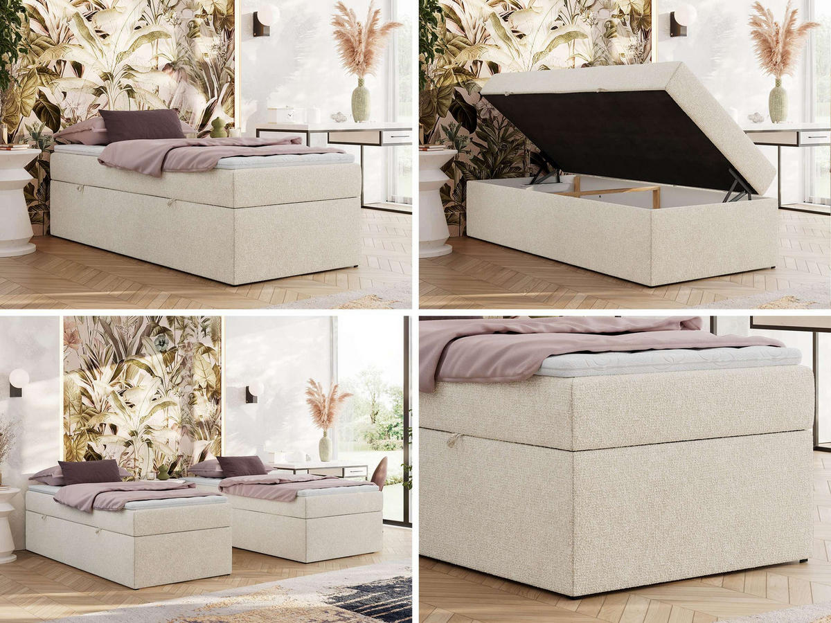 BOXBETT ZERO 90/200 - Creme Struktur - H3 - Topper T25 - Creme, Textil (90/200cm) - MKS