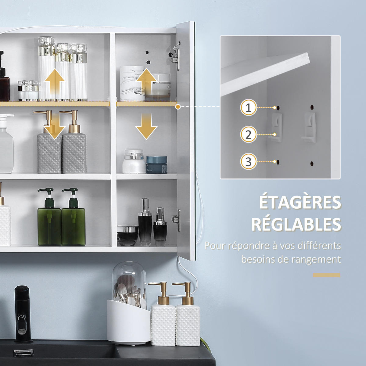SPIEGELSCHRANK Weiß 70/15/65 cm LED-Beleuchtung - Weiß, Holzwerkstoff (70/65/15cm) - PANGIVO