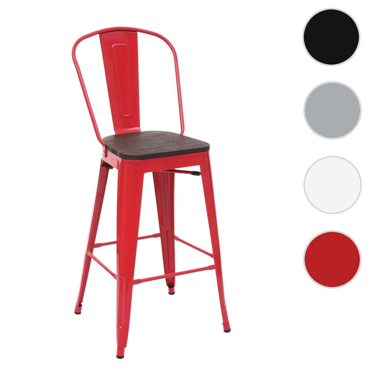 BARHOCKER INKL. HOLZ-SITZFLÄCHE Rot - Rot, Holz (50/117/45cm) - MCW