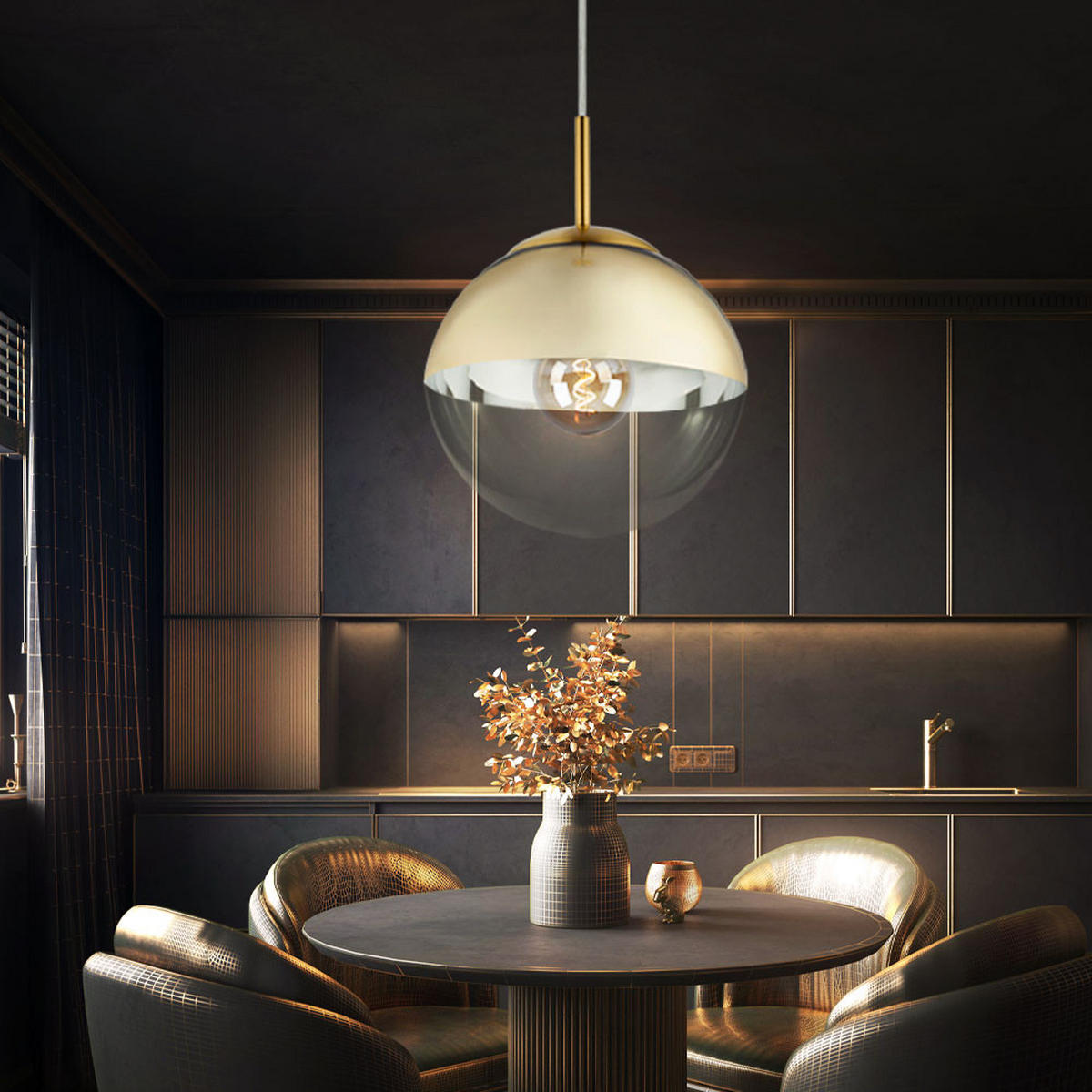 LED HÄNGELAMPE VARUS Gold Transparent - Goldfarben, Glas (20/20/120cm) - Globo Lighting