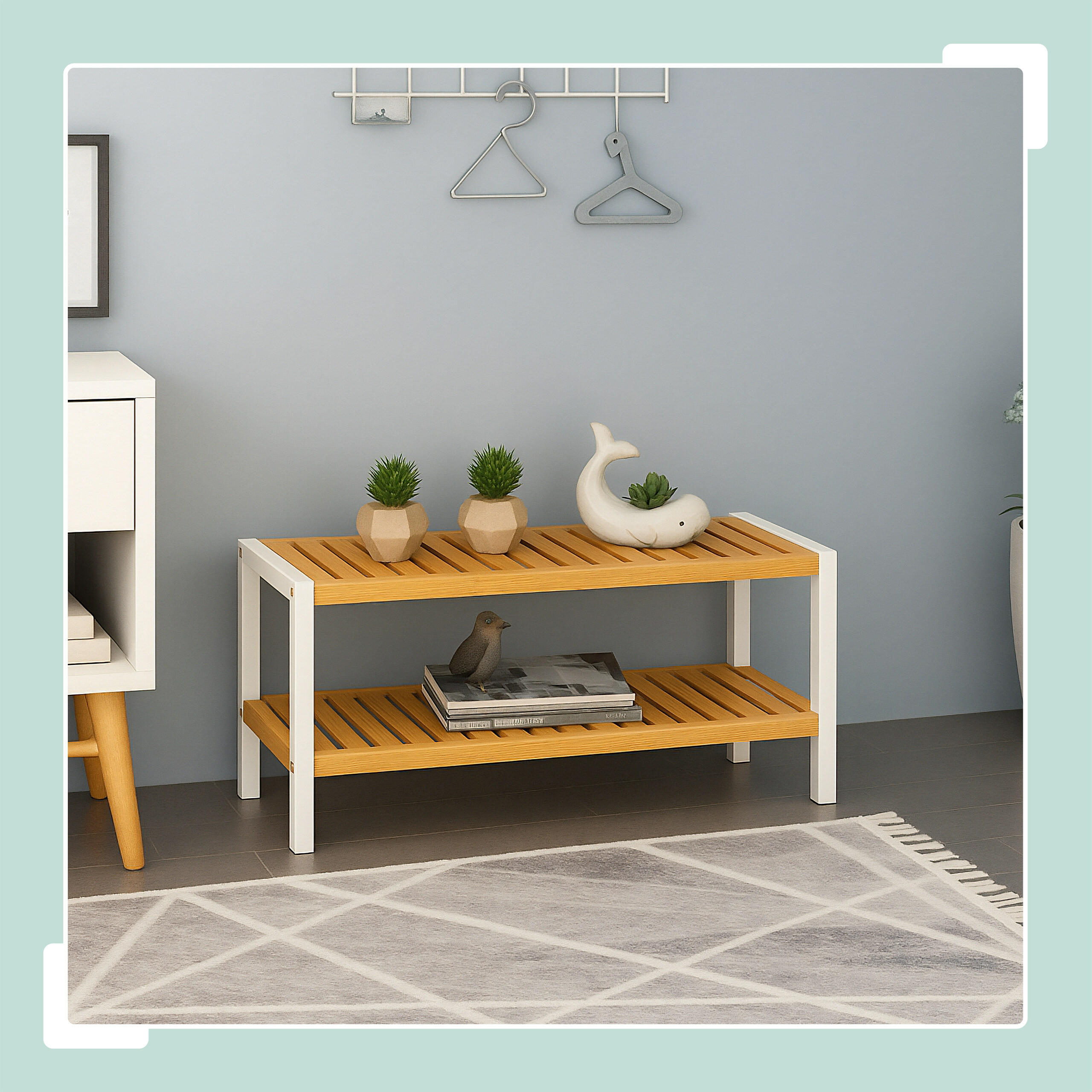 SCHUHREGAL - Hellbraun/Weiß, Holz (70/33/26cm) - Relaxdays