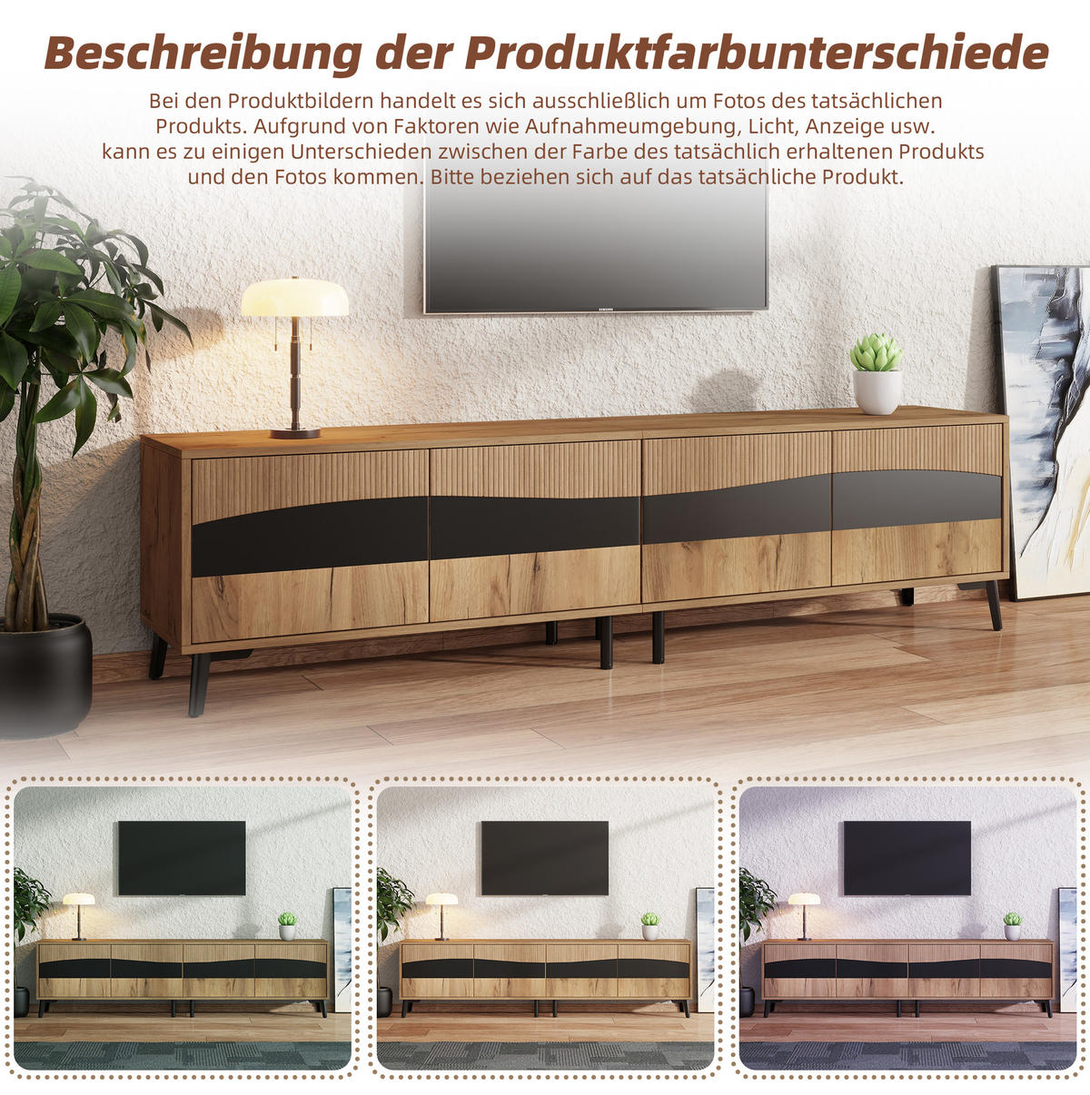 LOWBOARD 180/40/50 cm Natur/Schwarz aus Spanplatte mit 4 Schränken - Naturfarben, Holzwerkstoff (40/50/180cm) - OKMYHOME