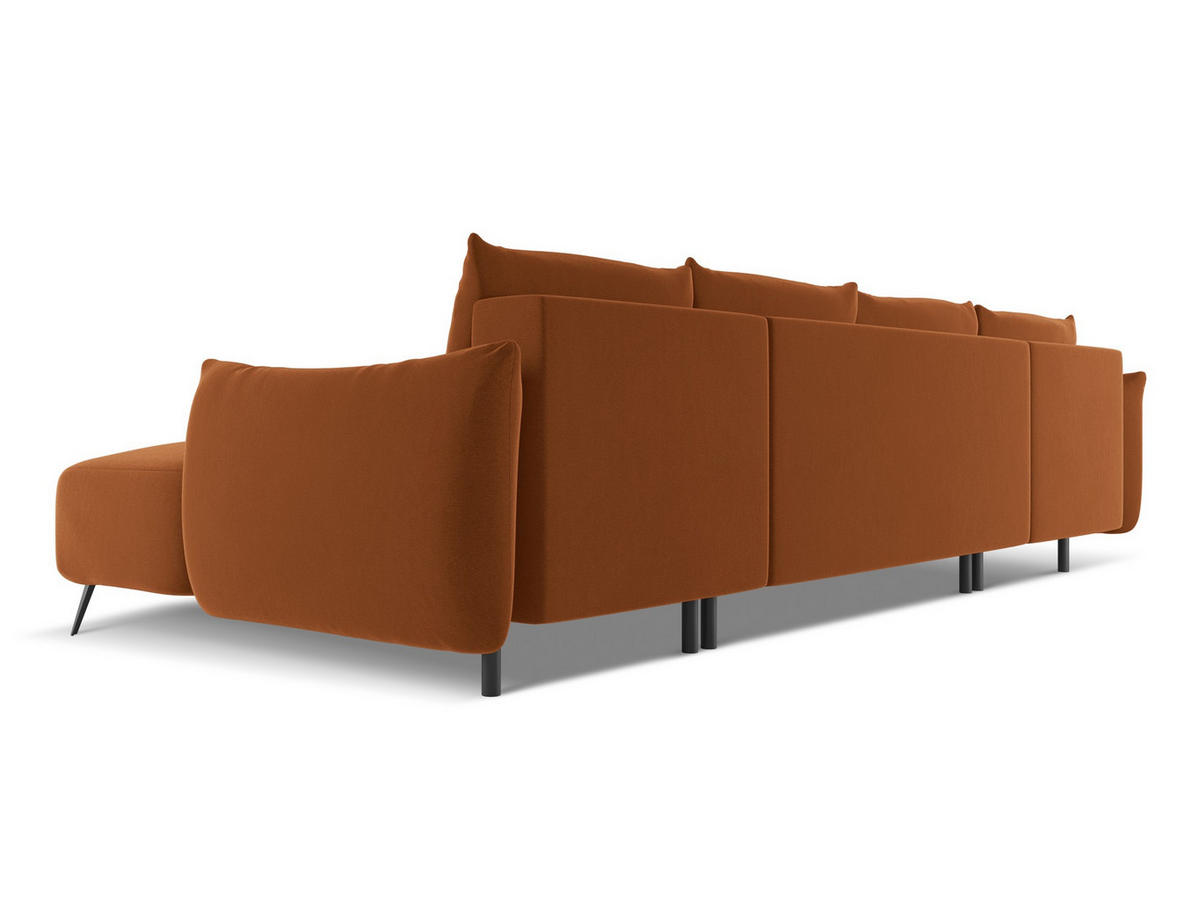 WOHNLANDSCHAFT Samt Stoff Orange - Terra cotta/Schwarz, Textil/Metall (317/86/162cm) - Makamii