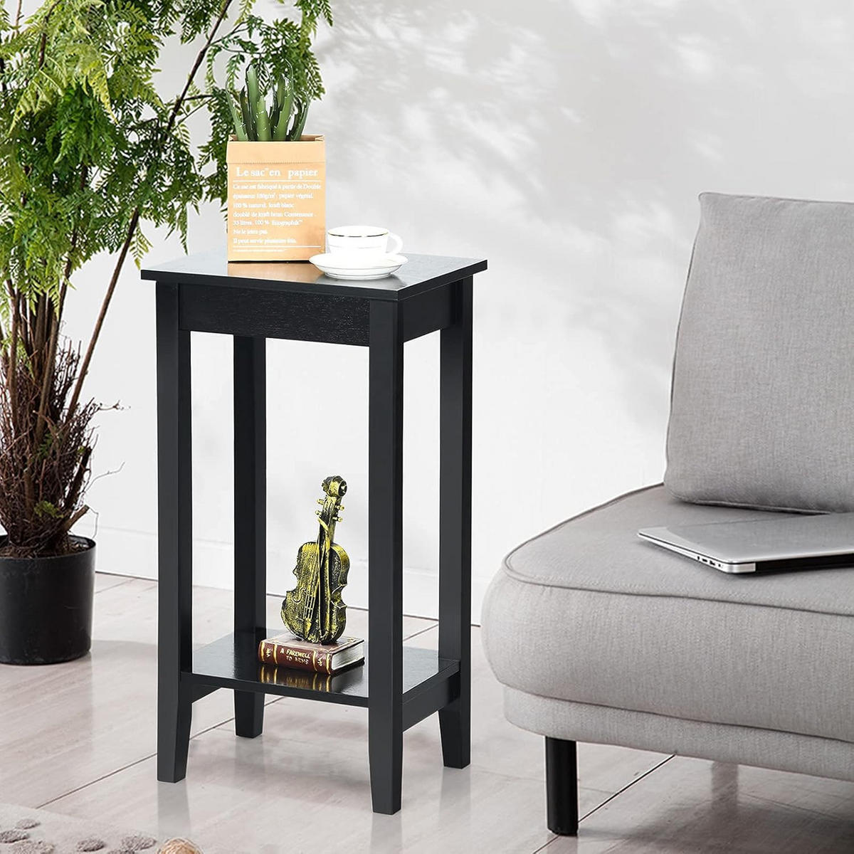 BEISTELLTISCH 74cm Schwarz - Schwarz, Holz (40/30/74cm) - COSTWAY