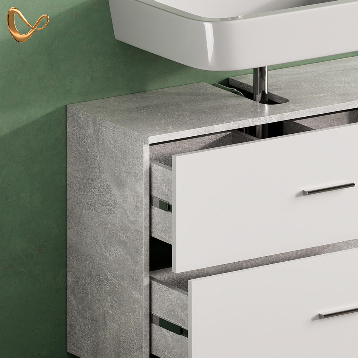 WASCHBECKENUNTERSCHRANK Eisak Beton/Weiß 80 x 60.8 cm - Weiß/Grau, Holzwerkstoff (80/60.8/33cm) - Livinity®
