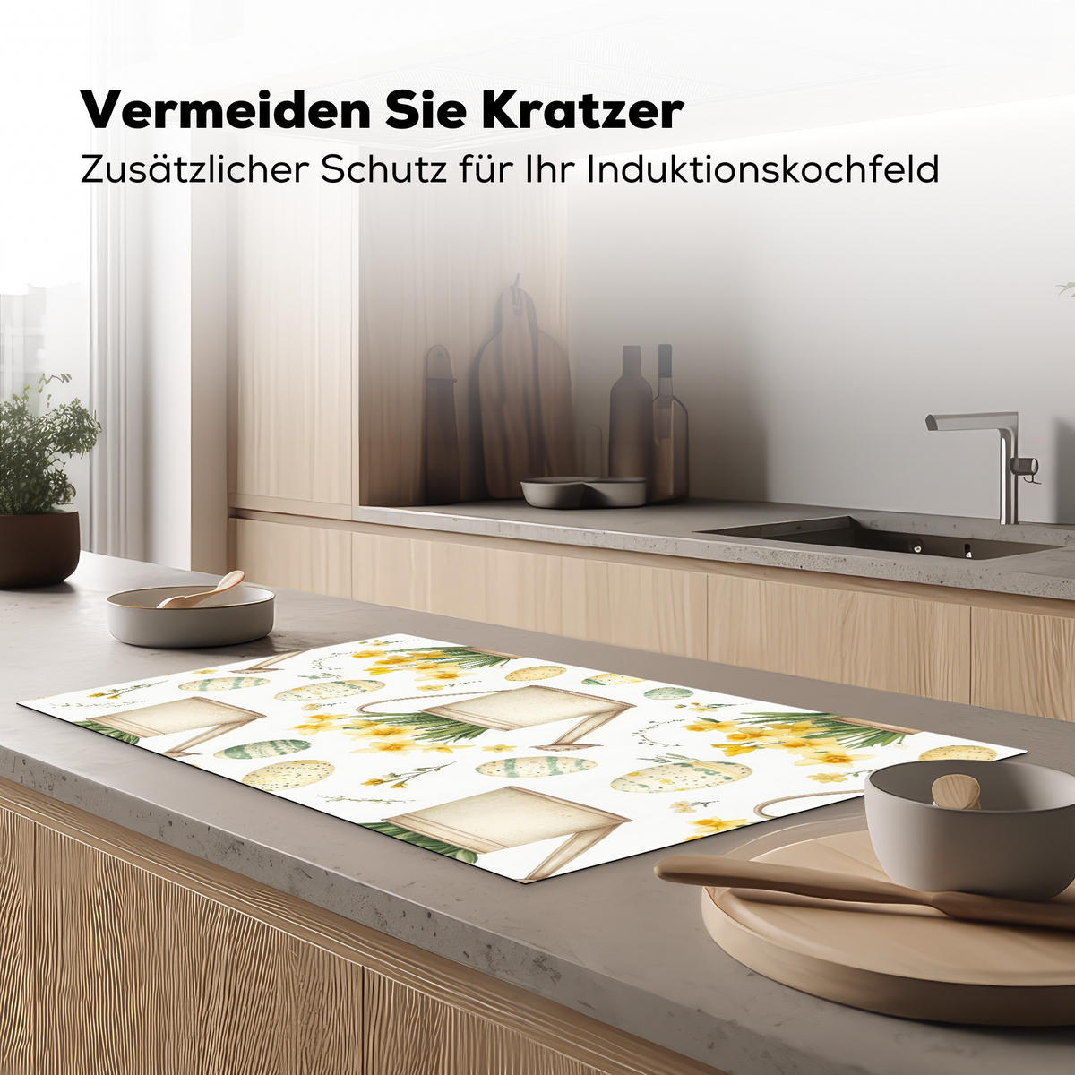 HERDABDECKPLATTE Gießkanne - Blumen - Eier Induktionsschutz 91.6x52.7 cm - Weiß, Kunststoff (91.6/52.7/0.2cm) - MuchoWow