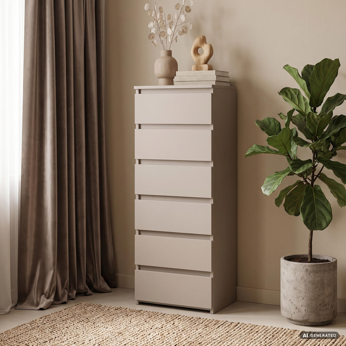 KOMMODE CL6 Kaschmir 40 cm 6 Schubladen Front Kaschmir B40xH109xT35 cm - Beige, Holzwerkstoff (40/109/35cm) - Akord