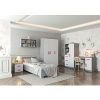 JUGENDZIMMER Elora in Grau und Weiß – 6-teiliges Set – Grifffarbe Rosa - Grau, Holzwerkstoff (80/200/120cm)