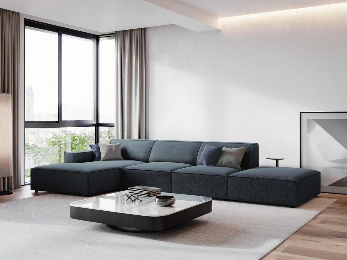 ECKSOFA links Jodie aus strukturiertem Stoff blau 5 Sitzplätze - Blau, Textil (166/341cm) - Micadoni