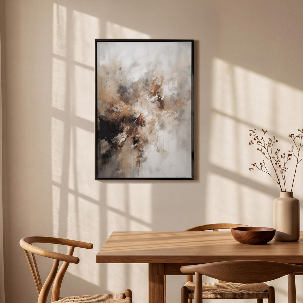 LEINWAND Bilder mit Rahmen - Farbe - Abstrakt - Beige - Kunst - 60x90 - Greige, Textil (60/90cm) - MuchoWow