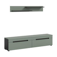 LOWBOARD inkl. Wandboard CANU (B/H/T: ca. 170/38/33 cm) in Basalt grau/Smoke Green - Grau, Holzwerkstoff (170/38/33cm)