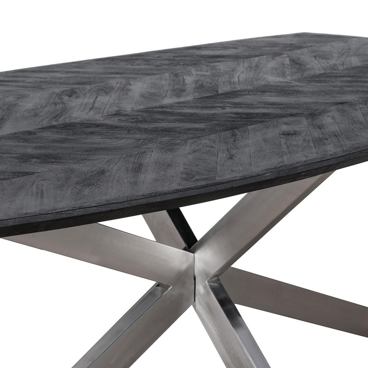 ESSTISCH - Mango massiv / Edelstahl - Schwarz / Silber - Silberfarben/Schwarz, Holz/Metall (110/220/76cm) - home24