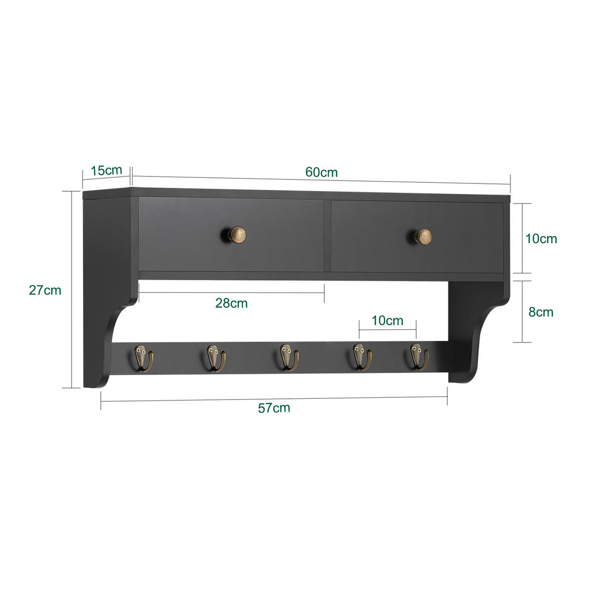 WANDGARDEROBE Schwarz - Schwarz, Holzwerkstoff (60/27/14cm) - SoBuy