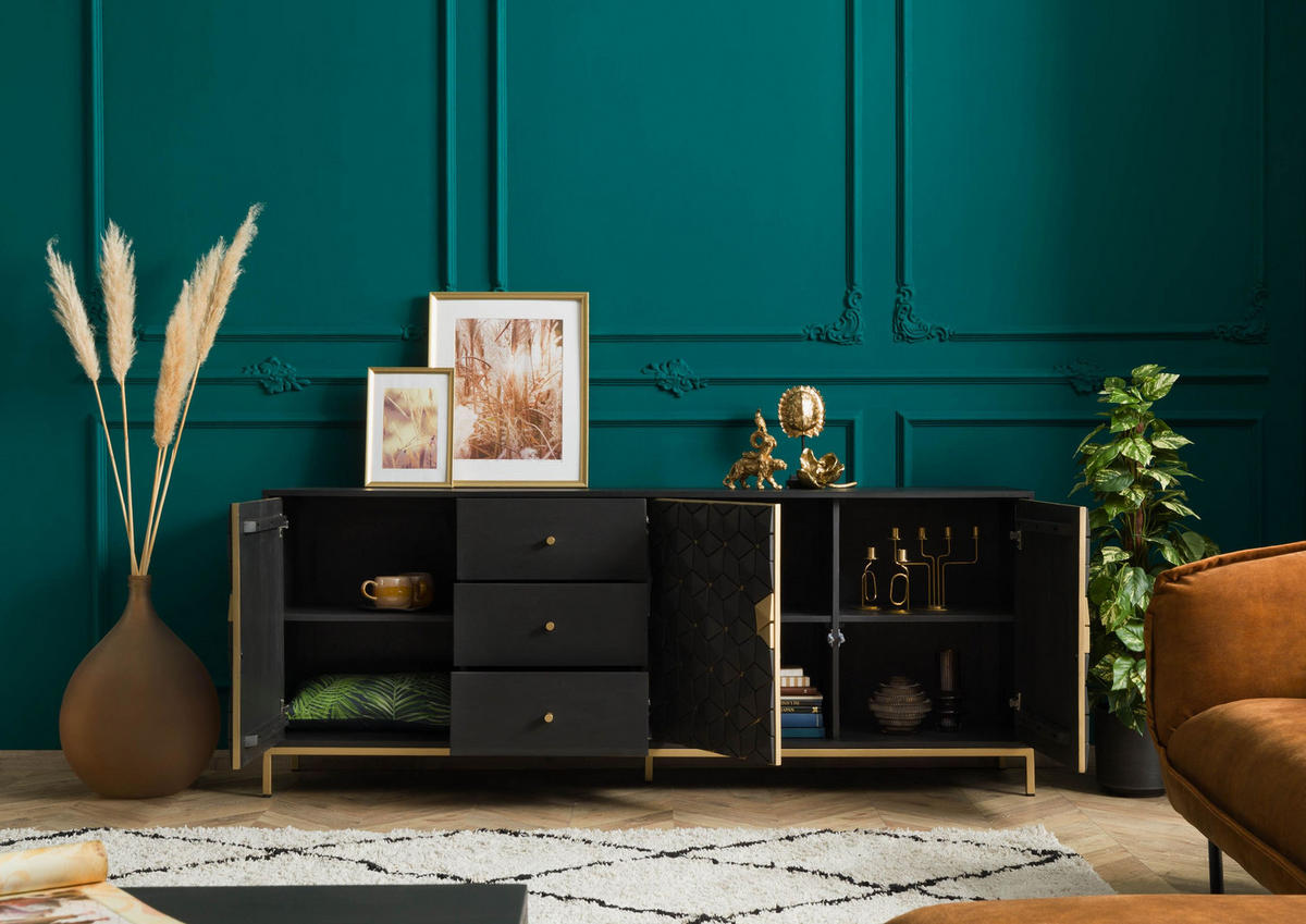 SIDEBOARD Mango 194x40x77 grau geölt DIAMOND #121 - Grau, Holz (194/77/40cm) - Massivmoebel24