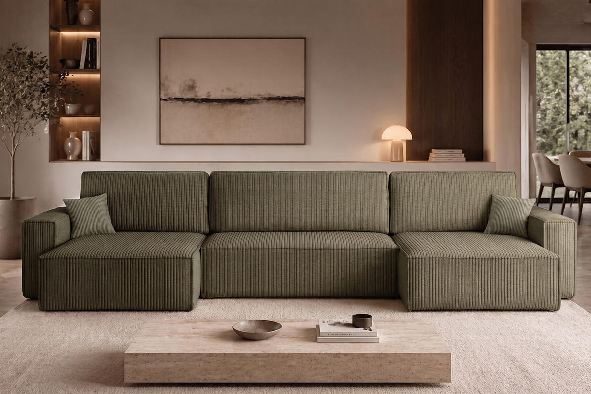 ECKSOFA Mit Schlaffunktion Und Bettkasten BEST U XL Stoff Poso Olive - Olivgrün, Holz (142/372cm) - Kaiser Möbel