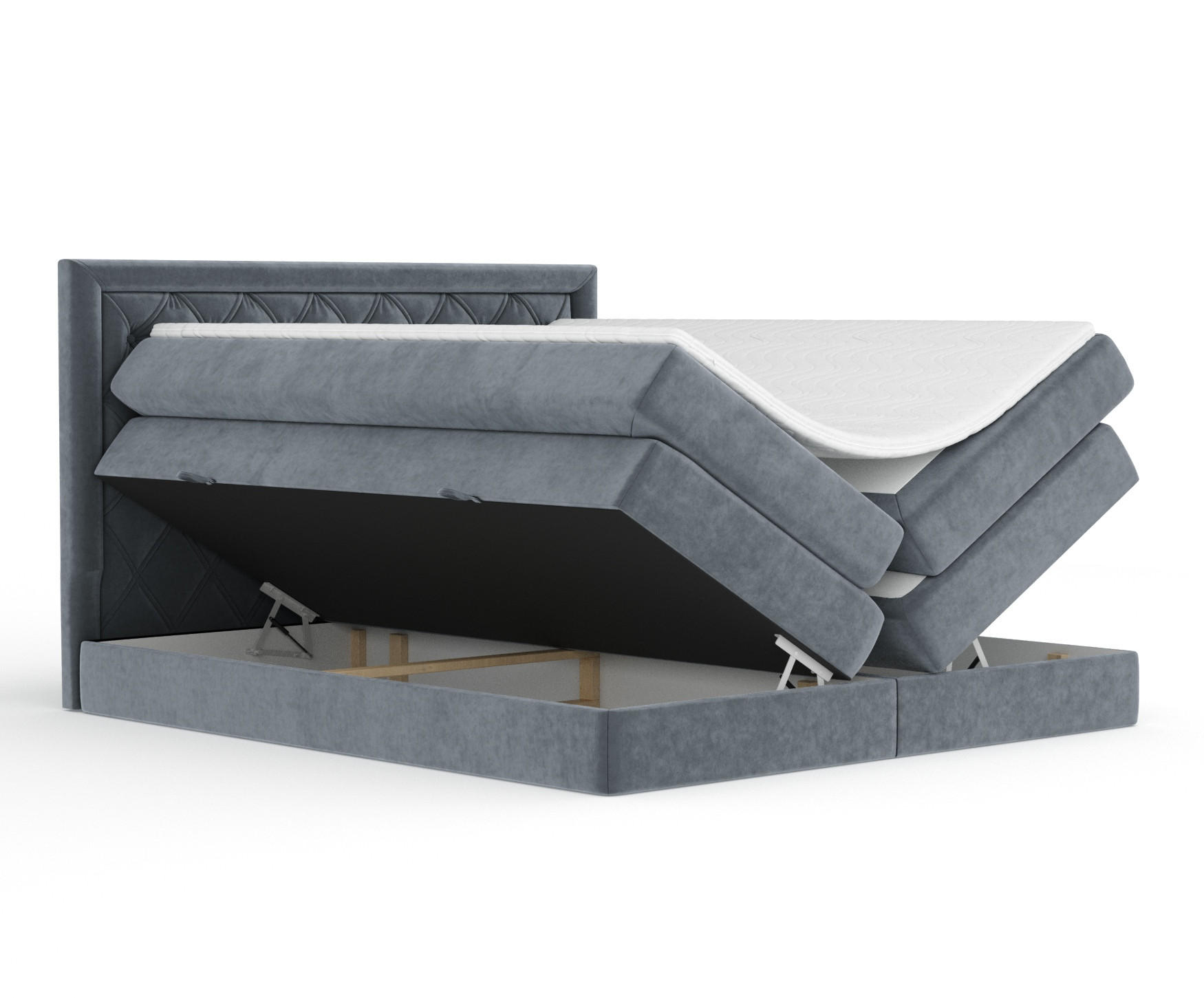 Thumbnail - Maison de Reve Boxspringbett, Grau, Textil, Buche, Kiefer, H3 + H4, 7-Zonen, Höhe ca. 40 cm, 180x200 cm, Handmade in Eur...