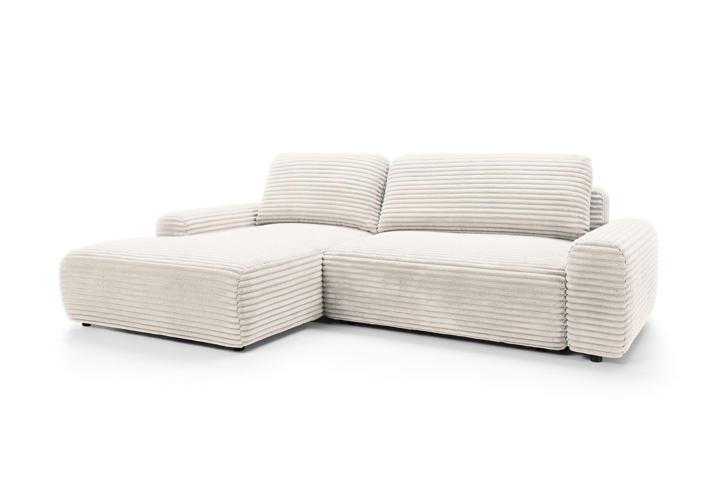 ECKSOFA OSSO Creme Velours-Stoff mit Schlaffunktion - Creme, Holz (264/162cm) - MASSENO