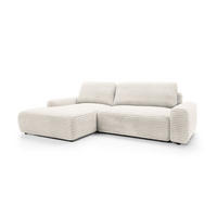 ECKSOFA OSSO Creme Velours-Stoff mit Schlaffunktion - Creme, Holz (264/162cm) - MASSENO