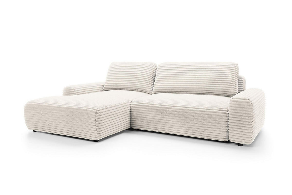 ECKSOFA OSSO Creme Velours-Stoff mit Schlaffunktion - Creme, Holz (264/162cm) - MASSENO