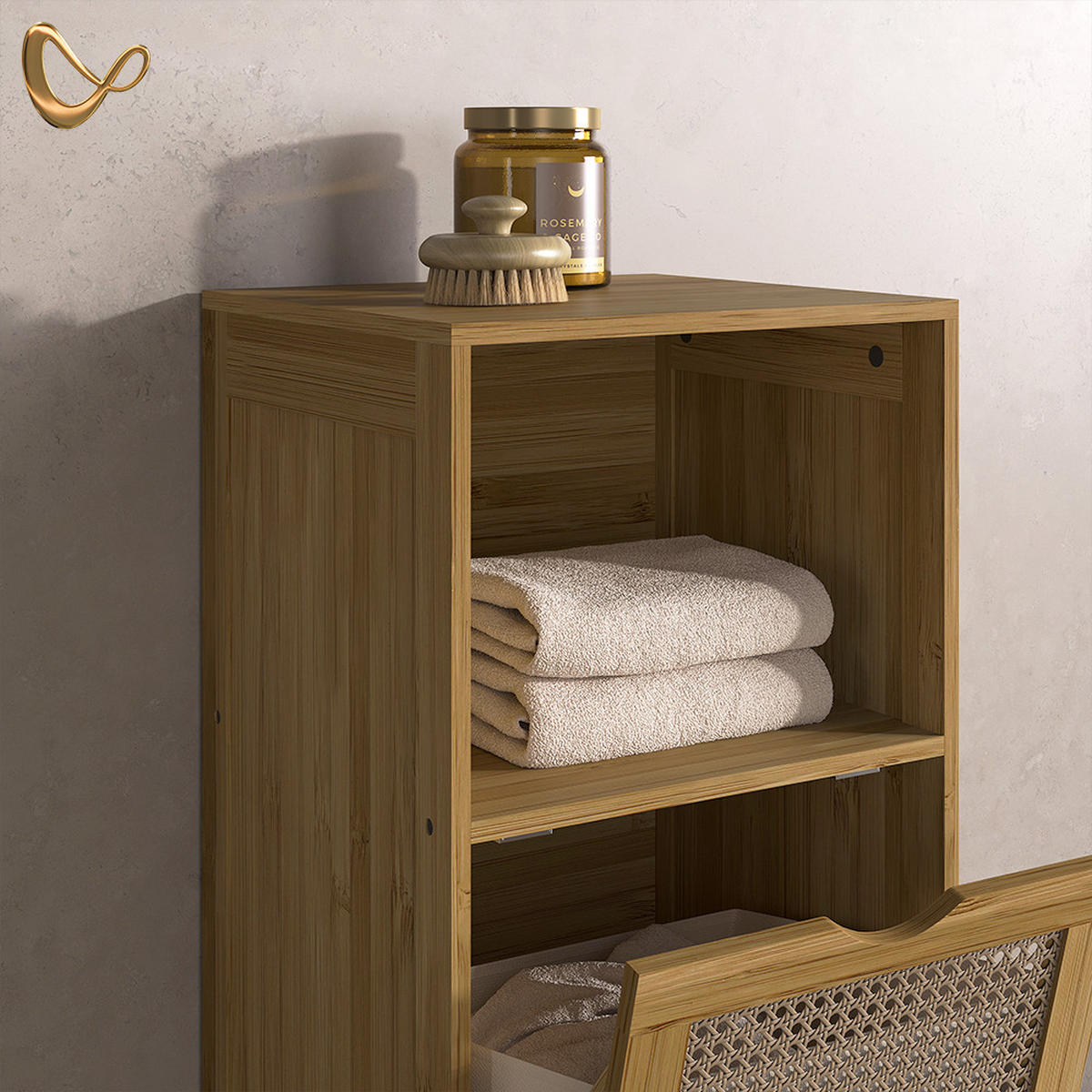 KOPALNIŠKA OMARICA Mincio, Bambus, 36 x 98 cm s košaro za perilo - naravne barve, leseni material (36/98/33cm) - Livinity®
