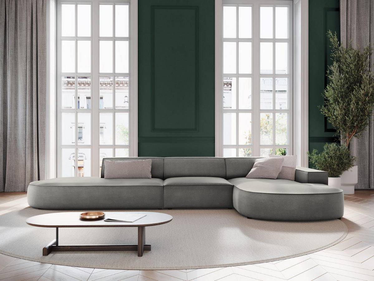 ECKSOFA rechts Jodie aus Samt hellgrau 4 Sitzplätze - Hellgrau, Textil (166/342cm) - Micadoni