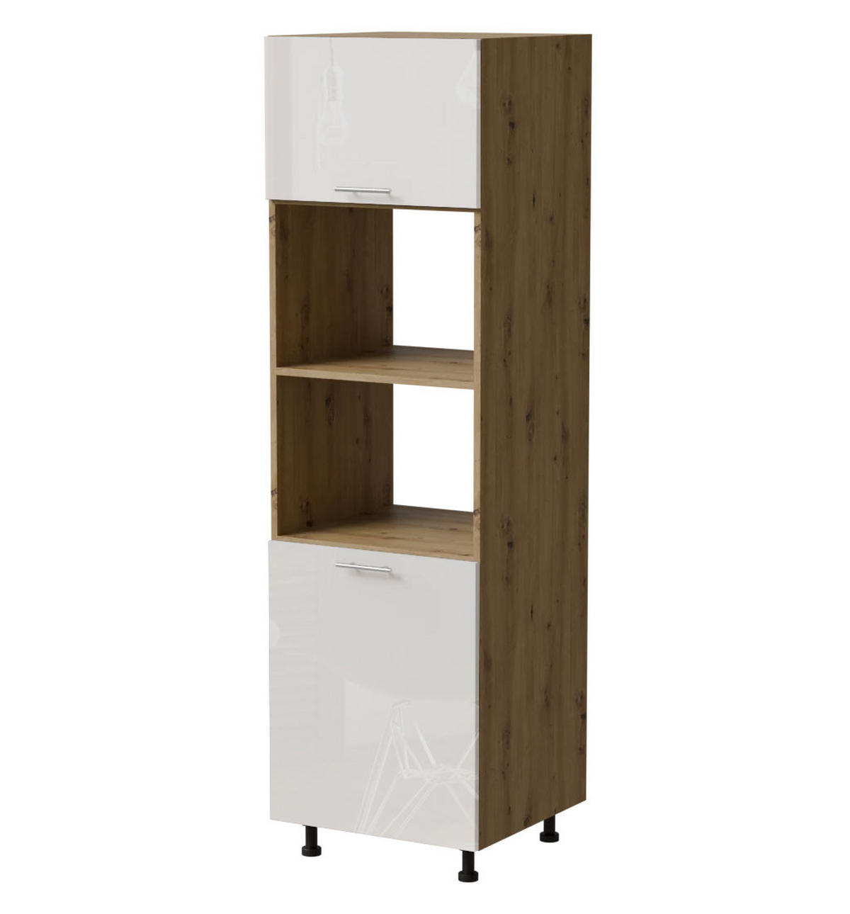 BACKOFENUMBAUSCHRANK Essen D14/RU/60/207 Weiß Hochglanz / Eiche Artisan Matt 60 / 59 / 207cm - Weiß Hochglanz/Eiche Artisan, Holz/Holzwerkstoff (60/207/59cm) - Feldmann-Wohnen