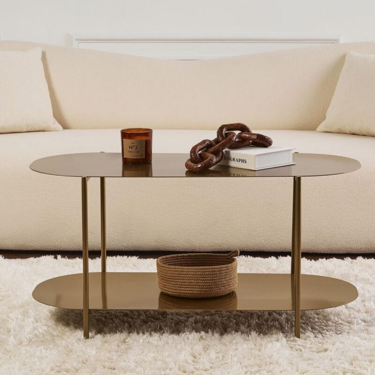 COUCHTISCH mit 2 ablagen mit abgerundeten kanten 51/100/45 cm - Goldfarben, Metall (104/51/45cm) - Calicosy