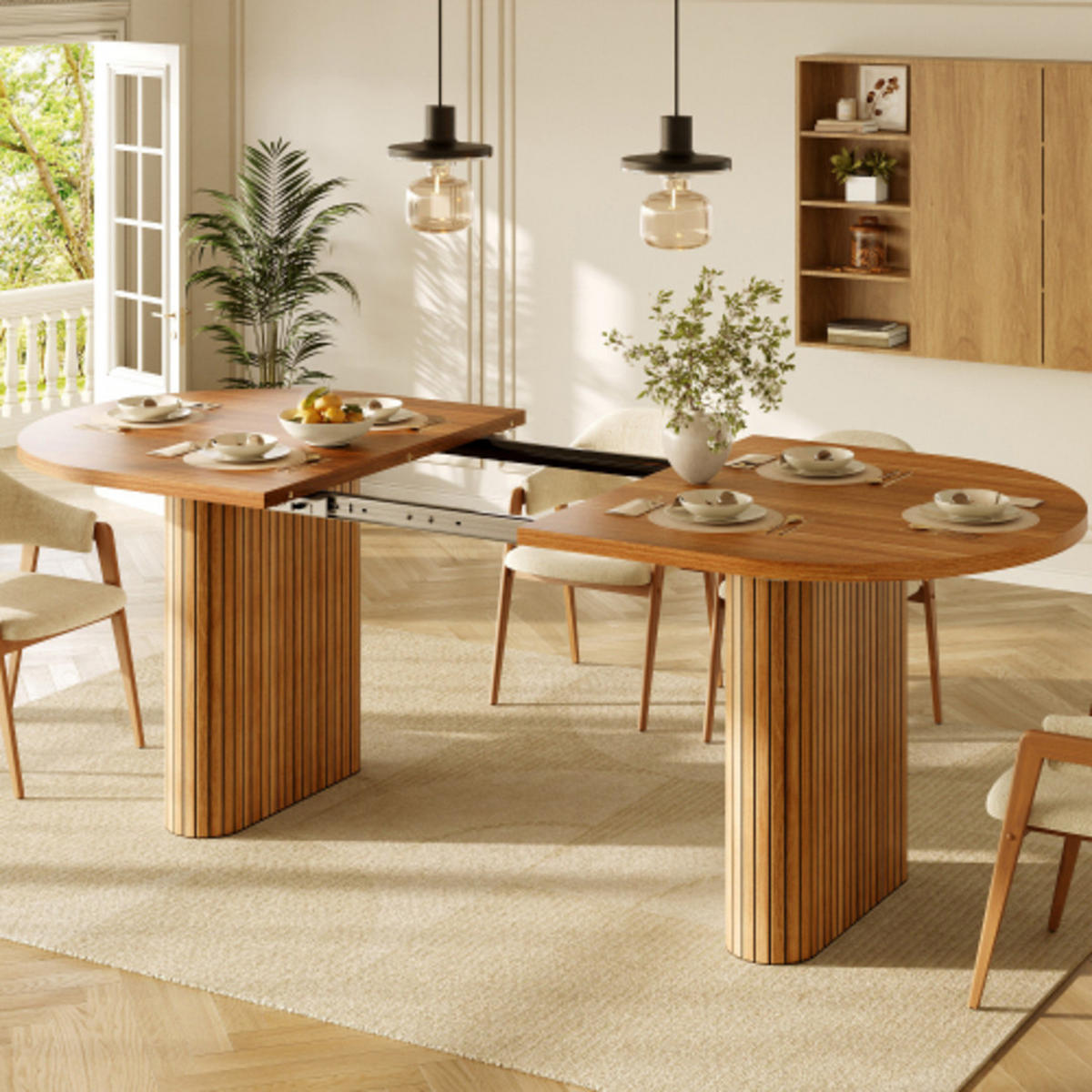 ESSTISCH Ausziehbarer120-160×80×75,5 cm aus MDF und Metall mit strukturierten Metallbeinen, braun - Braun, Holzwerkstoff (160/80/75.5cm) - Luhomfu