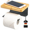 TOILETTENPAPIERHALTER VARAZ mit Ablage, Metall und Bambus - Grau, Metall (18/9.5/13cm) - eluno