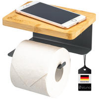 TOILETTENPAPIERHALTER VARAZ mit Ablage, Metall und Bambus - Grau, Metall (18/9.5/13cm) - eluno