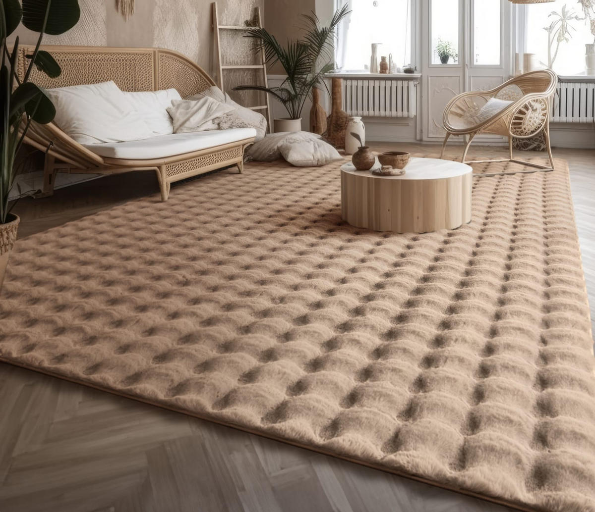 HOCHFLORTEPPICH Rauten Beige 60 x 100 cm - Beige, Kunststoff (60/100cm) - TT Home