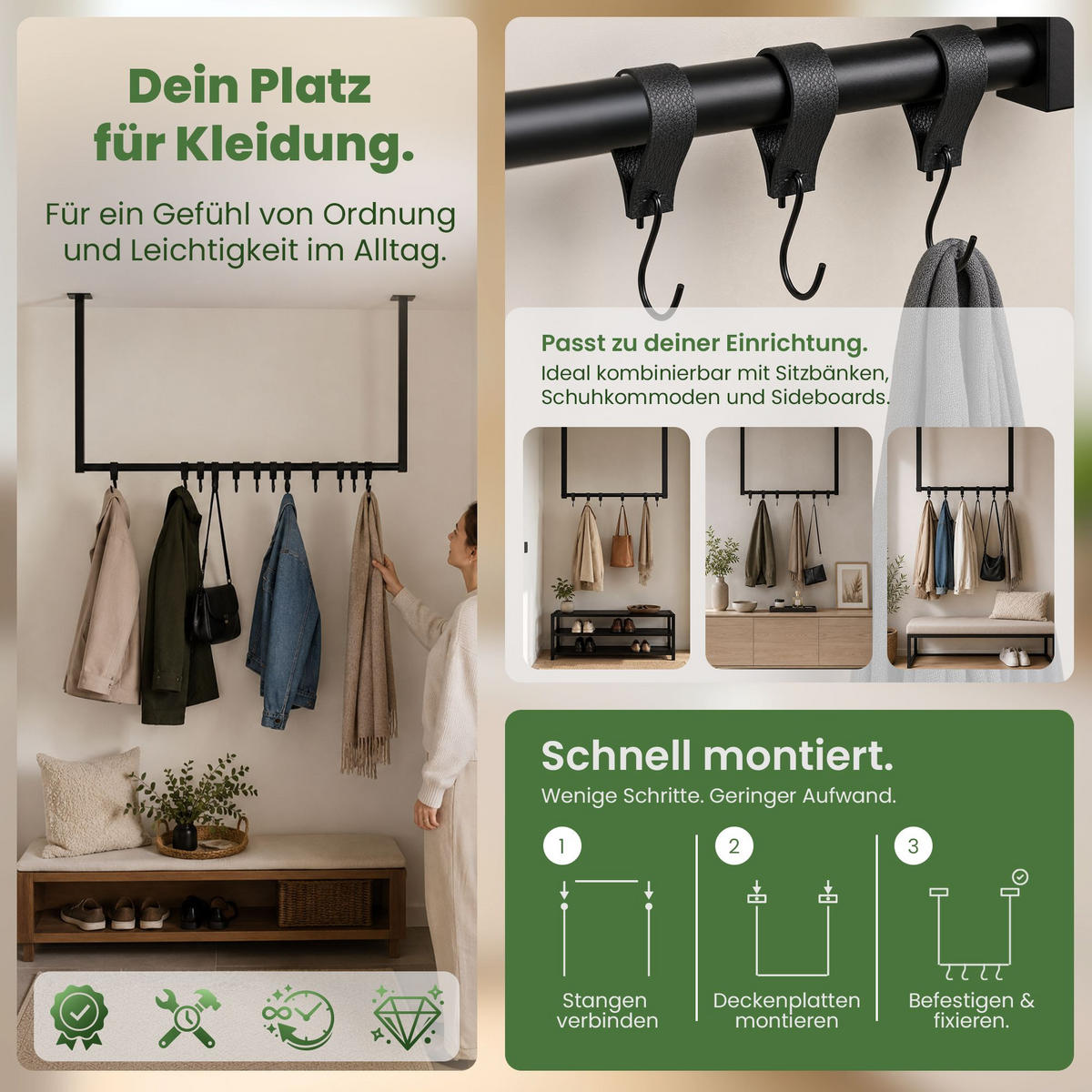 KLEIDERSTANGE Metall Schwarz - Schwarz, Metall (120/60/7cm) - CLP