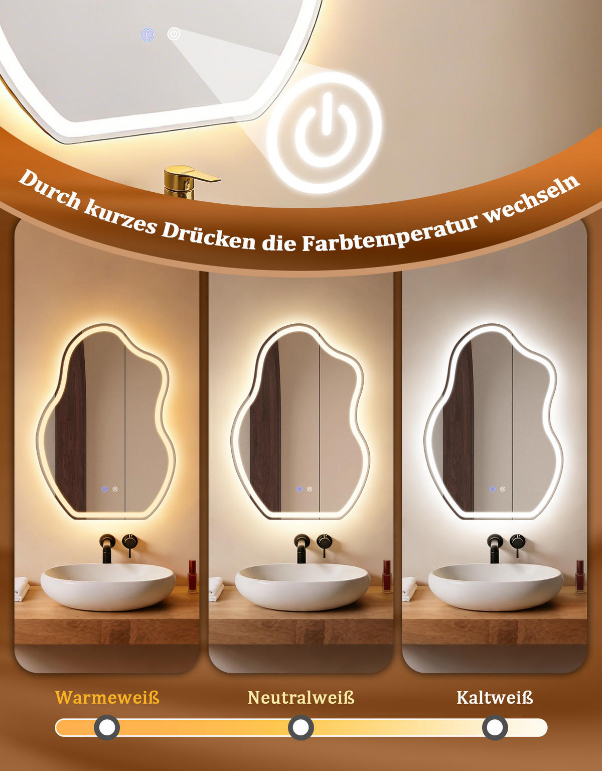 BADSPIEGEL mit Beleuchtung Jarwen 3.4/50/70 cm - Weiß, Glas (50/70/3.4cm) - ZMH