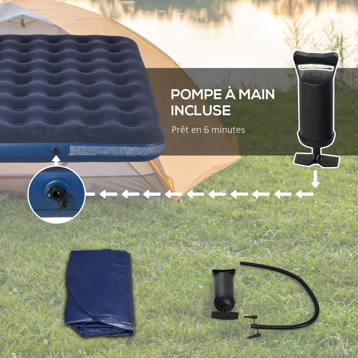 LUFTMATRATZE DE-18897 2 Personen, integrierte Handpumpe Blau - Blau, Kunststoff - ComfortXL
