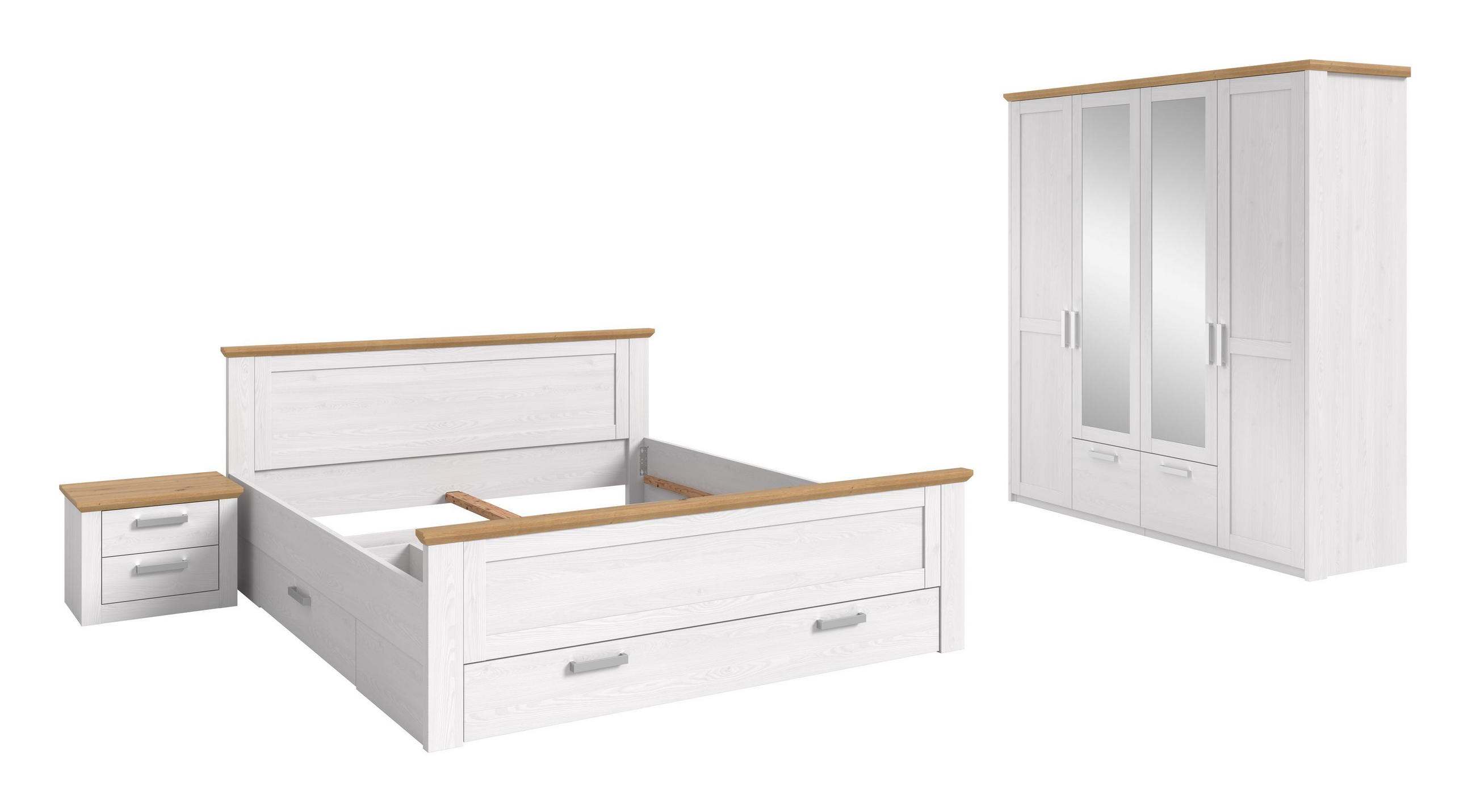 BETTANLAGE mit Kleiderschrank VERONA Bett (180 x 200 cm) in Sibiu Lärche Nachbildung - Lärchefarben, Holzwerkstoff - Homes & Jones