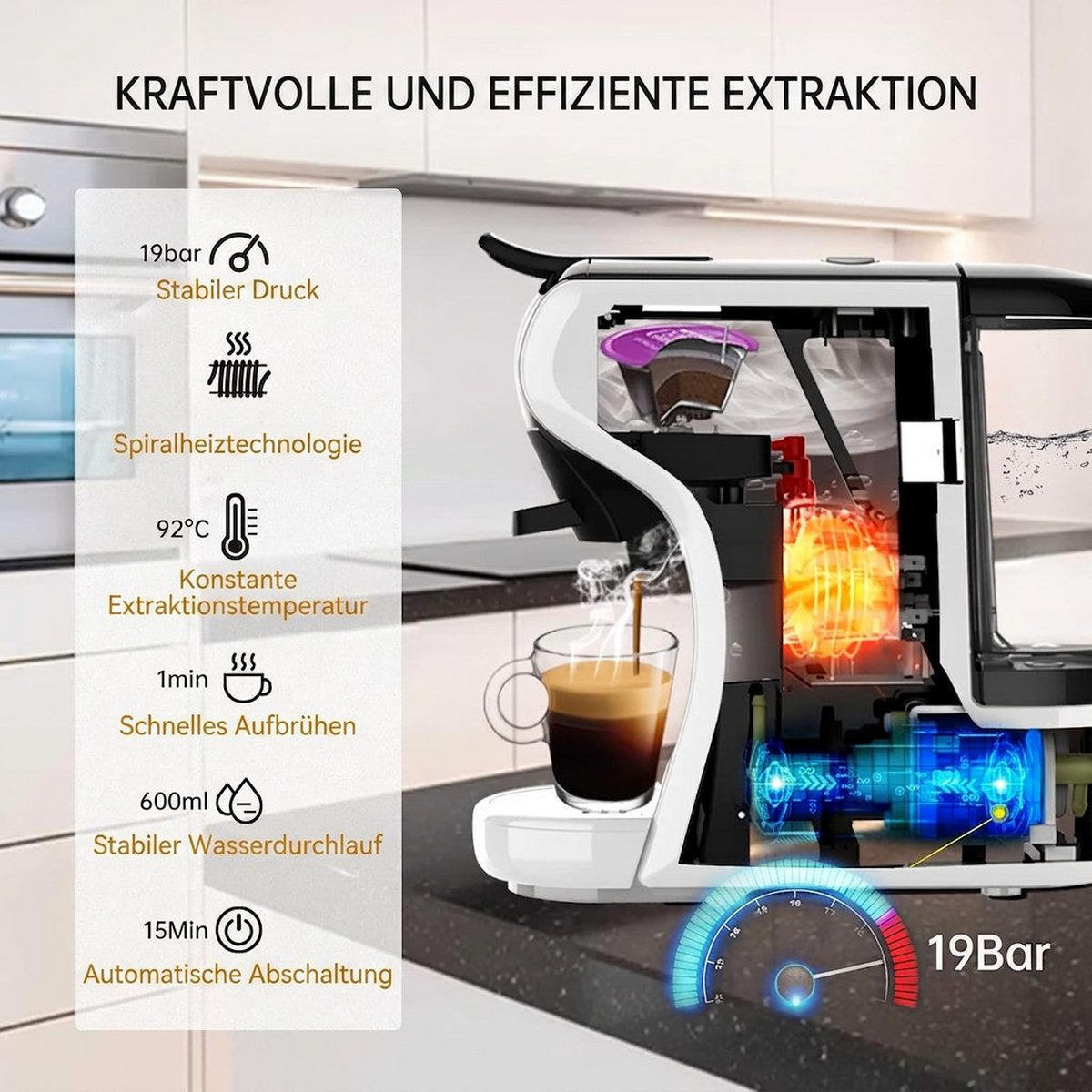 ESPRESSOMASCHINE 5-in-1, 20 Bar für Nes/DG/K-Cup/ESE Pads/Pulver - Weiß, Metall (11/26/26cm) - BEXEVUE