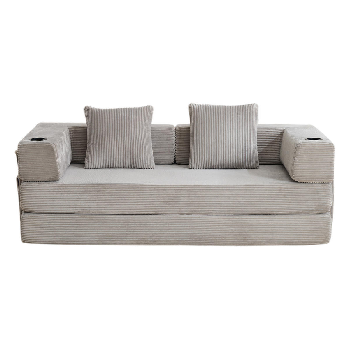 SCHLAFSOFA DE-33520 faltbar mit Becherhalter und Seitentasche Hellgrau - Hellgrau, Textil (185/60/92.5cm) - ComfortXL