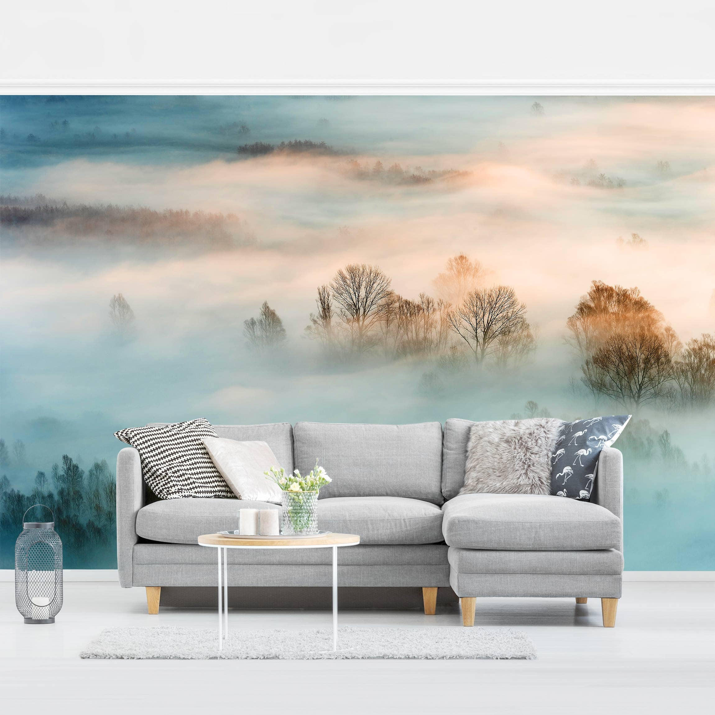 FOTOTAPETE Nebel bei Sonnenaufgang 336/225 cm - Eichefarben, Papier (336/225cm) - Bilderwelten