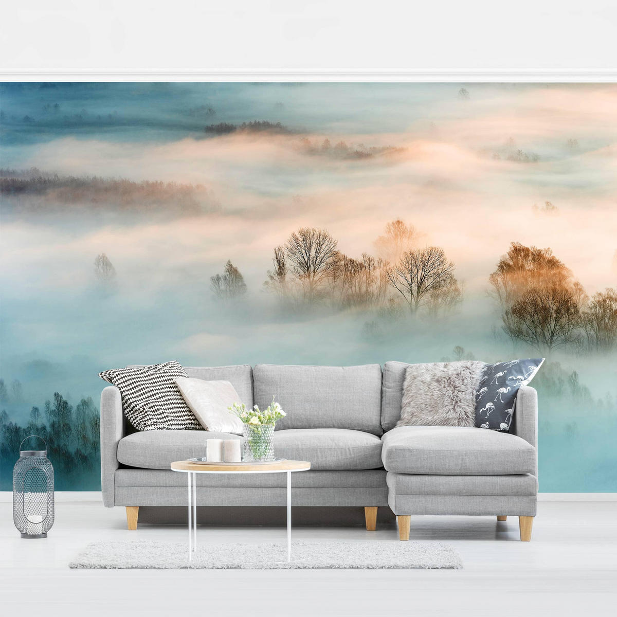 FOTOTAPETE Nebel bei Sonnenaufgang 336/225 cm - Eichefarben, Papier (336/225cm) - Bilderwelten