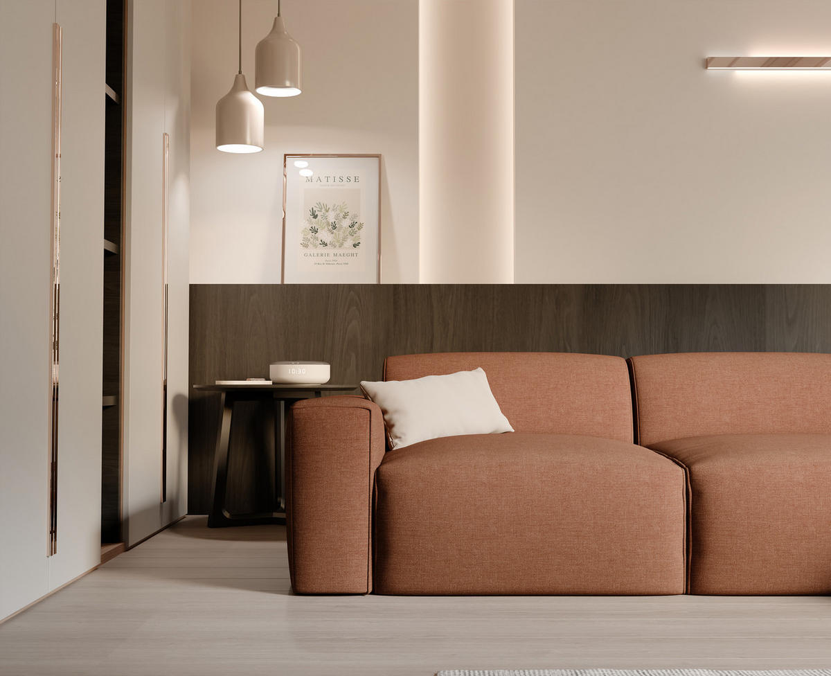 ECKSOFA DOVE Chenille-Stoff in Orange - Orange, Holzwerkstoff/Kunststoff (250/90cm) - Idohome