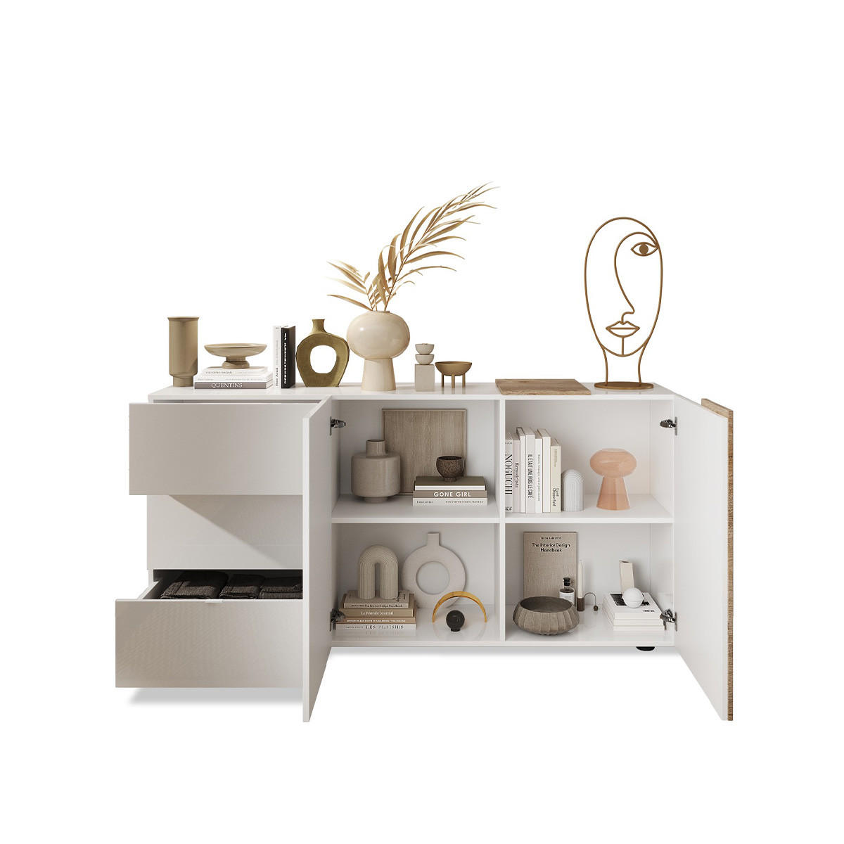 SIDEBOARD 2 Türen 3 Schubladen L181 cm - Pluton - Weiß, Holzwerkstoff (44/84/181cm) - Calicosy