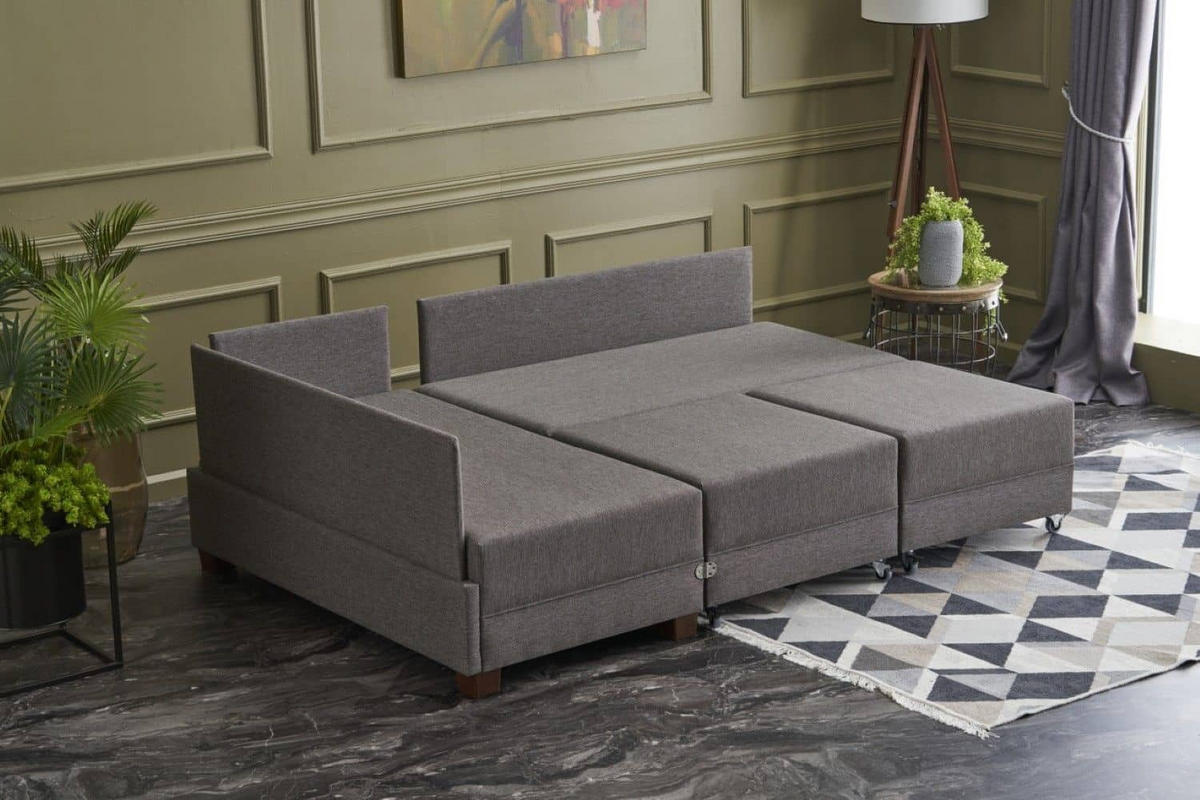 ECKSOFA mit rollbarer Schlaffunktion - Taupe/Walnussfarben, Holz/Textil (280/210cm) - myHomelando