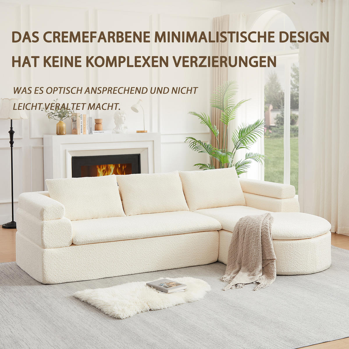 ECKSOFA 260/170/65 cm Beige Chenille mit Chaiselongue - Beige, Textil (260/170cm) - Oxeza