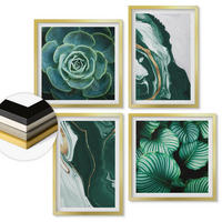 WANDBILDER 4er Set - 50x50 cm & 40x60 cm Goldrahmen - Abstrakte Muster von Sukkulentenblättern - Goldfarben, Kunststoff (50/50cm) - ArtPrintCave